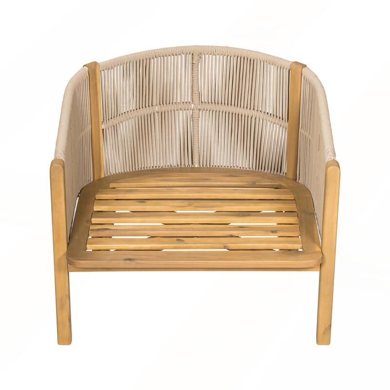 Outdoor Wood Club Chair with Beige Cushion Set of 2