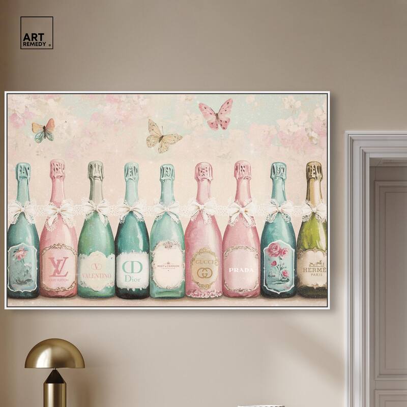 Champagne Mint and Pink Canvas by Art Remedy