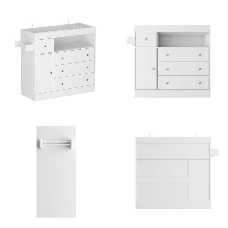 White Dresser with 4 Drawers & 1 Cabinet Double Dresser Changing Table