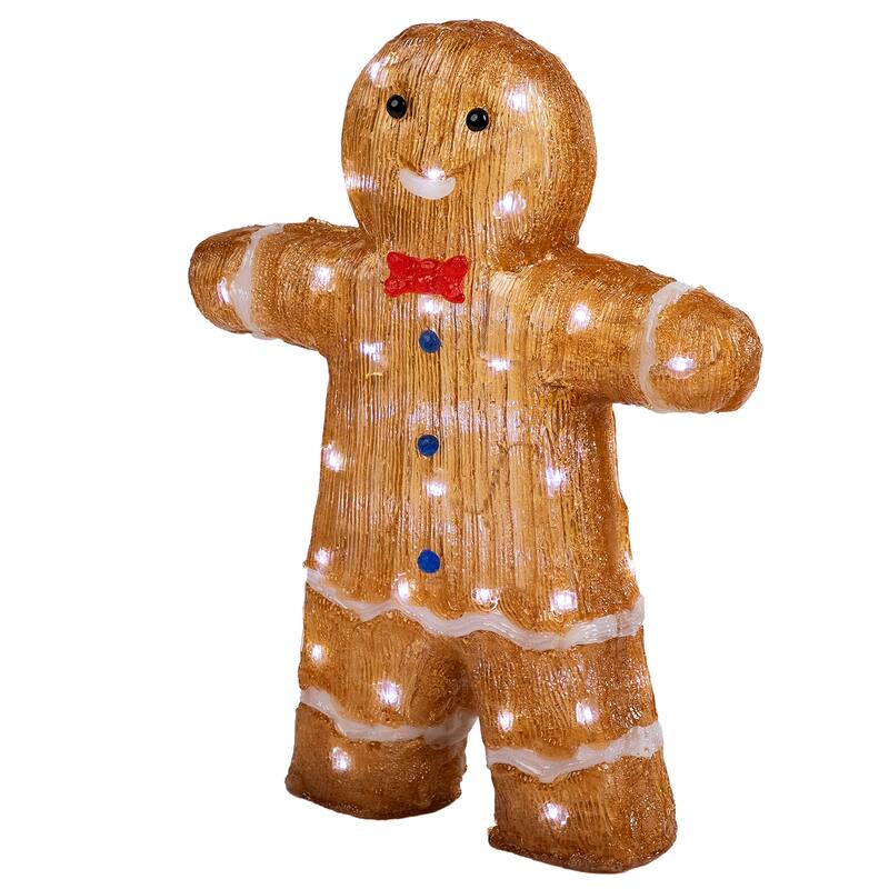 16" LED Acrylic Gingerbread Man Bow Tie Outdoor Christmas Decoration - Brown