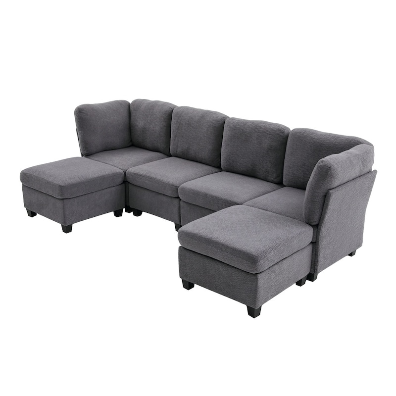 Freely Combinable Convertible Modular Sectional Sofa with Storage Ottomans