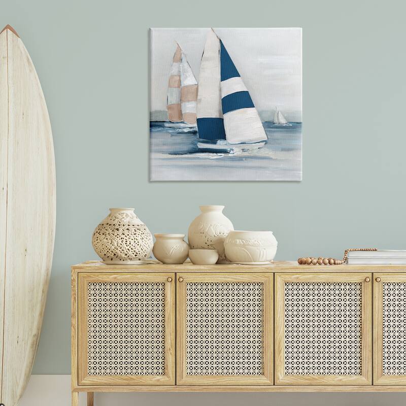 Stupell Striped Sailboat Voyage Canvas Wall Art Design By Sally Swatland