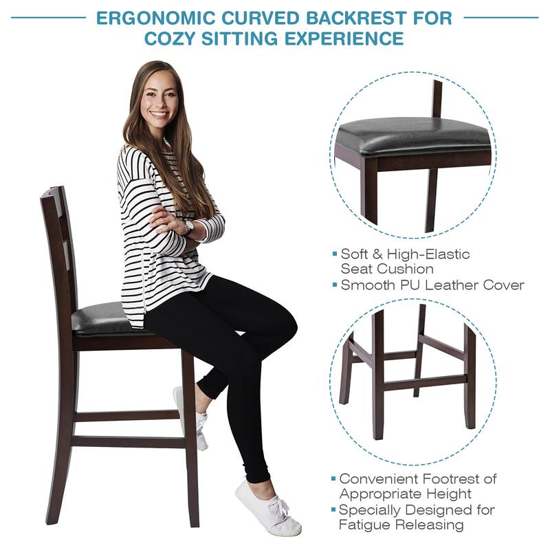 Costway 2-Pieces Bar Stools Counter Height Chairs w/ PU Leather Seat - See Details