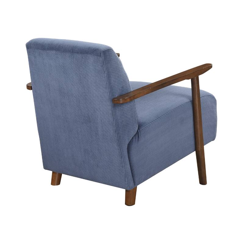 Bernie Accent Club Chair, Blue Corduroy, Dark Brown Solid Wood Frame