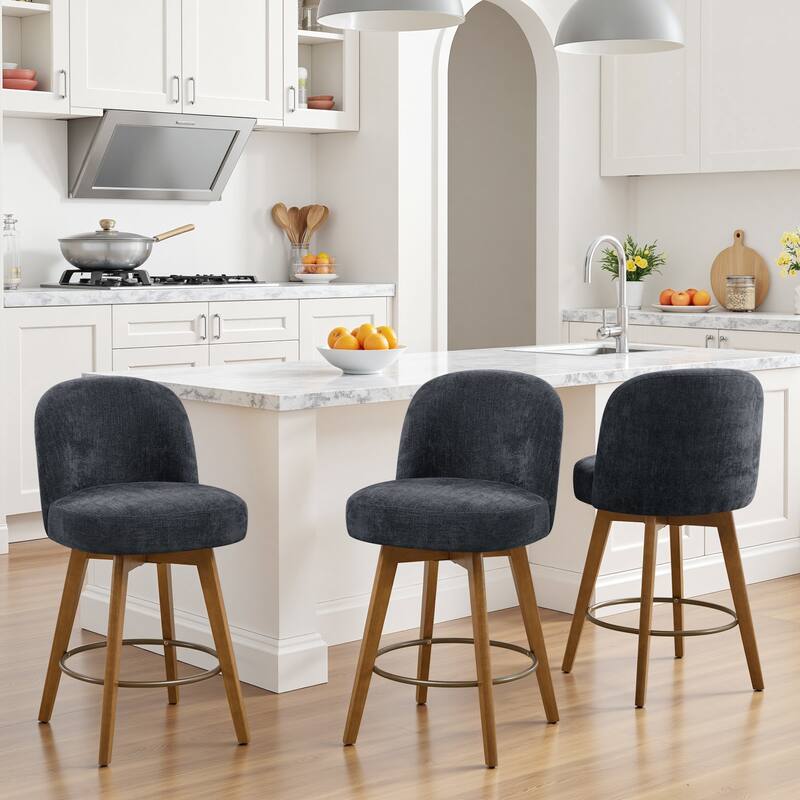 Fabric Upholstered Counter Height Swivel Bar Stools - 37.8"H x 19.7"W x 23.2"D - Set of 3 - Grey