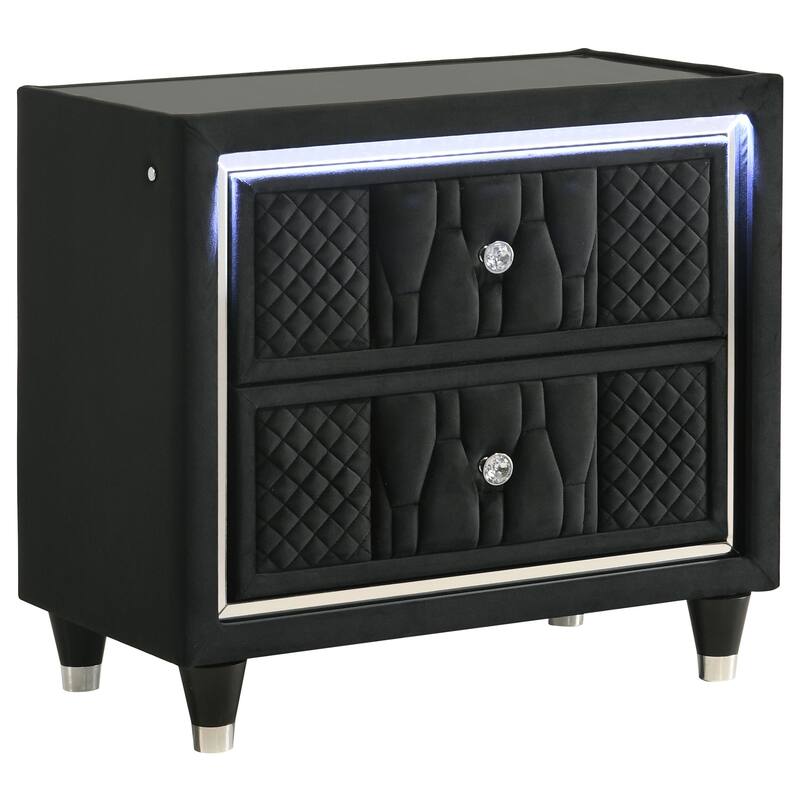 Lorient 2-drawer LED Nightstand with USB Black - Black