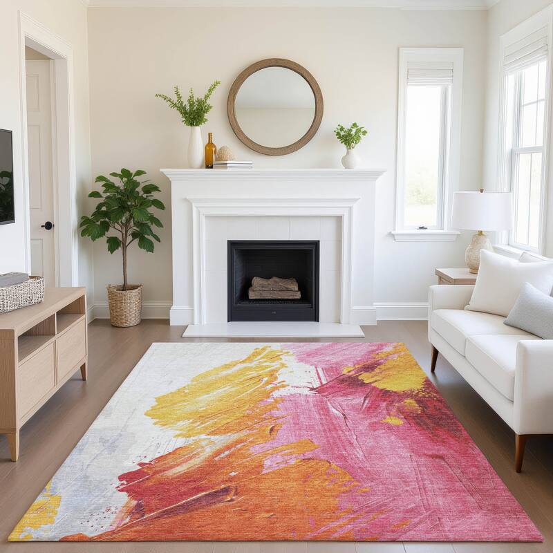 Premium Washable Super Soft Modern Brushstrokes Mayfield Rug - 3' x 5' - Blush