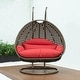 preview thumbnail 54 of 128, LeisureMod Modern 2-Person Egg Hanging Swing Chair with Beige Wicker, Oxford Fabric Cover, Patio Hammock Lounger and Cushions