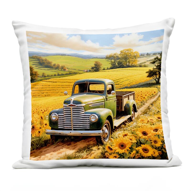 Stupell Truck Through Sunflower Field Printed Outdoor Throw Pillow Design by Heidi Kuntz - Accent - Polyester - Yellow - Single