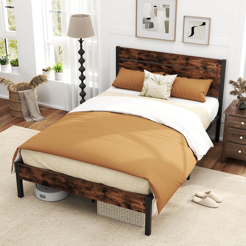 Costway Twin/Full/Queen/King Bed Frame with Tall Industrial Headboard