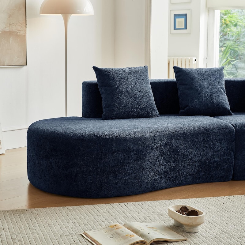 Curved Velvet Boneless Cloud Sofa with 3 Pillows, 5-Seater Modular Sectional Sofa, High-Density Foam Upholstered Sofa