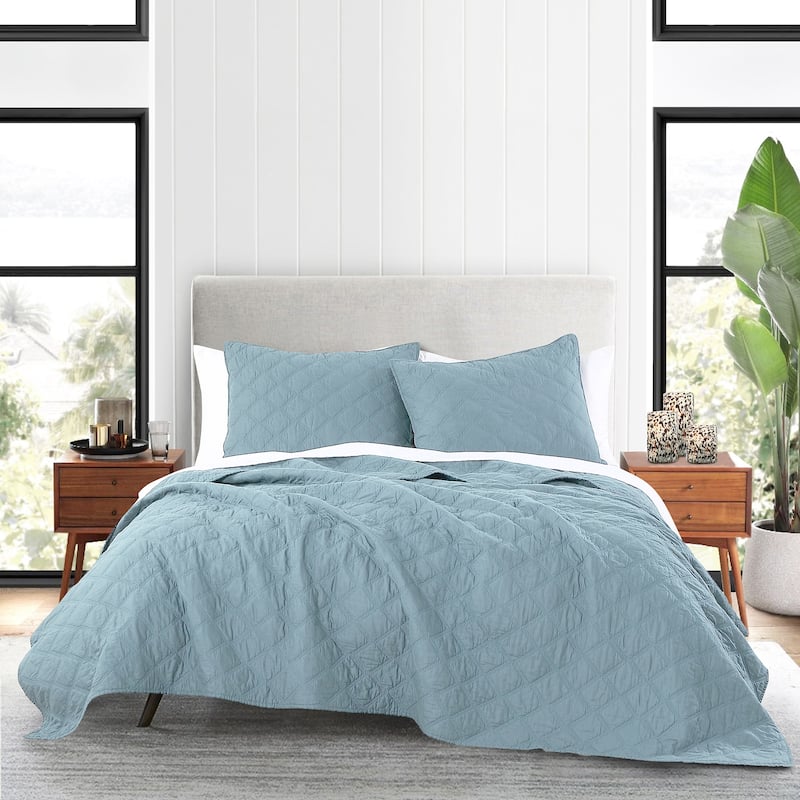 Anne Klein 100% Cotton Classic Diamond Quilt Set - Lt Aqua - Queen