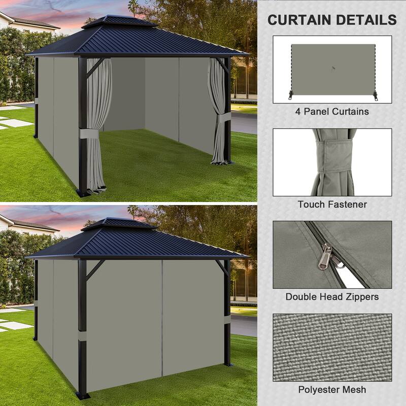 Aoodor Gazebo Curtain Replacement-Universal 4-Panel Sidewalls, Curtain Only