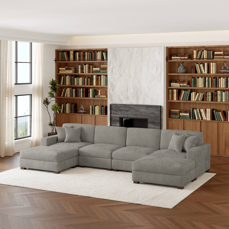 Oversized Chenille Modular Sectional Sofa Conversation Set with 2 Ottomans