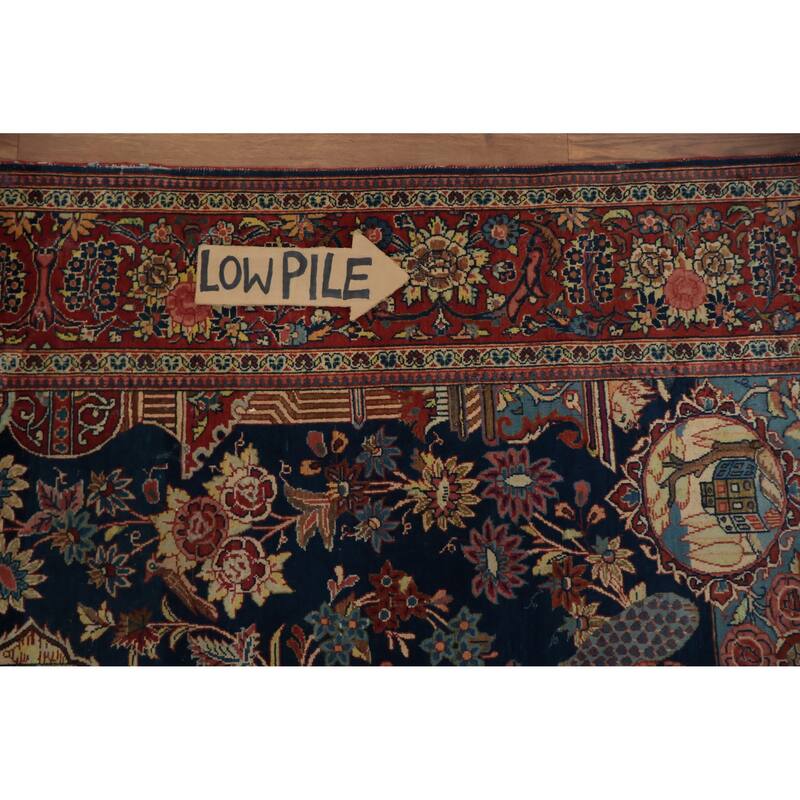 Hand Knotted Oriental 100% Wool Carpet Traditional Floral Navy Blue & Blues Kashan (Dabir) Area Rug - 7' 1'' X 4' 2''