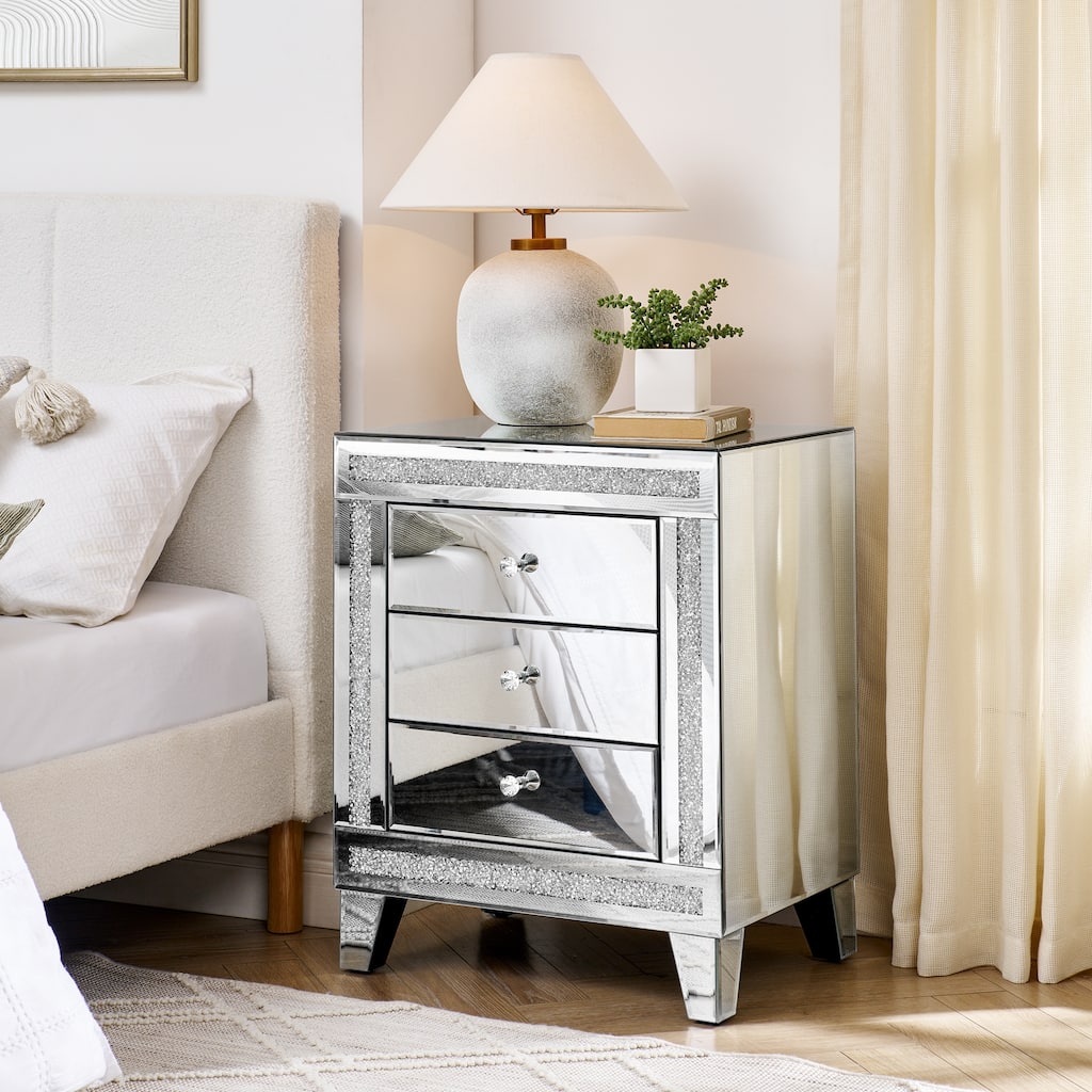 21.5 inch X15.8 inchX26.8 inch Silver Mirror Three Drawer Cabinet,Multi Functional Storage Cabinet