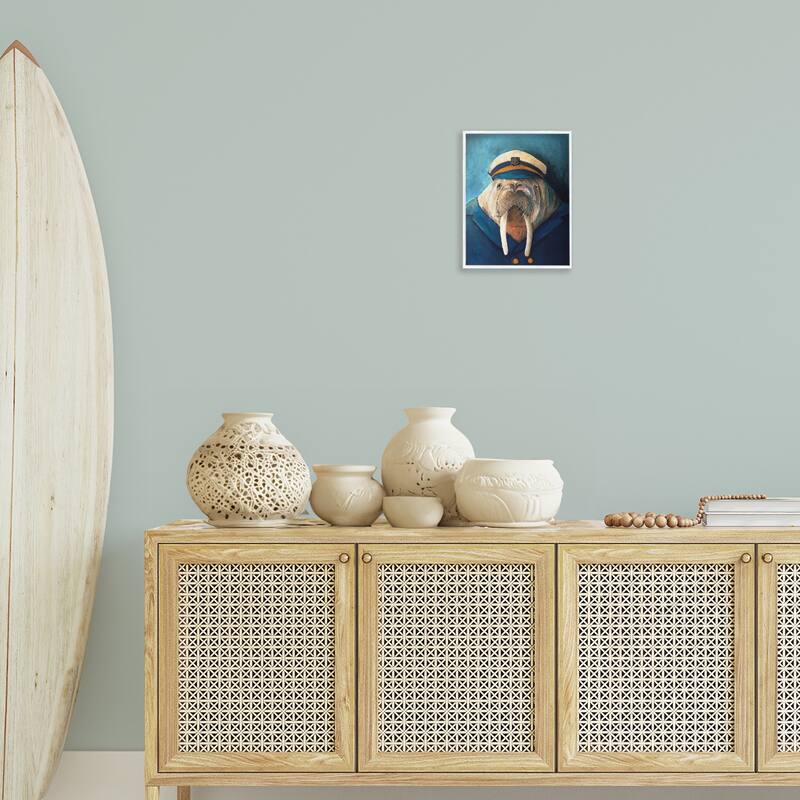 Stupell Sailor Captain Walrus Framed Giclee Art Design By Kamdon Kreations