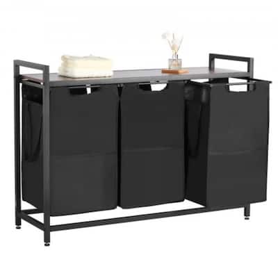 36.5 Gallon Black 3-Bag Laundry Hamper Sorter with Sturdy Steel Frame and Wooden Tabletop - 38.58 x 12.99 x 27.95 in