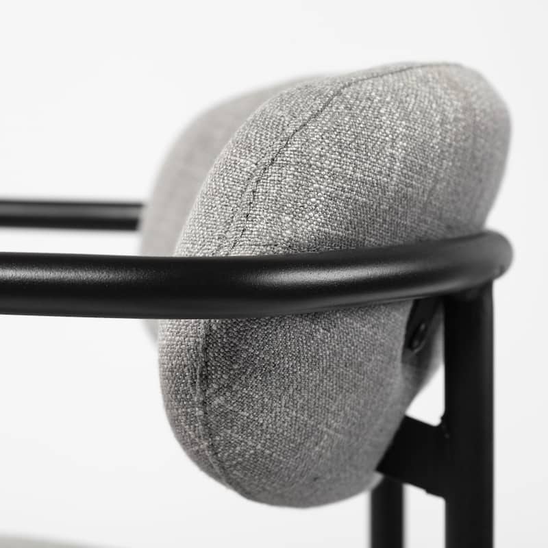Light Grey Upholstered Counter Height Bar Chair with Black Metal Frame and Armrests - 21.26” L x 20.87” W x 35.83” H