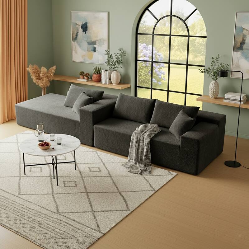 103.54" L-Shaped Modern High-Density Sponge Velvet Modular Sectional Sofa with Chaise & Pillows