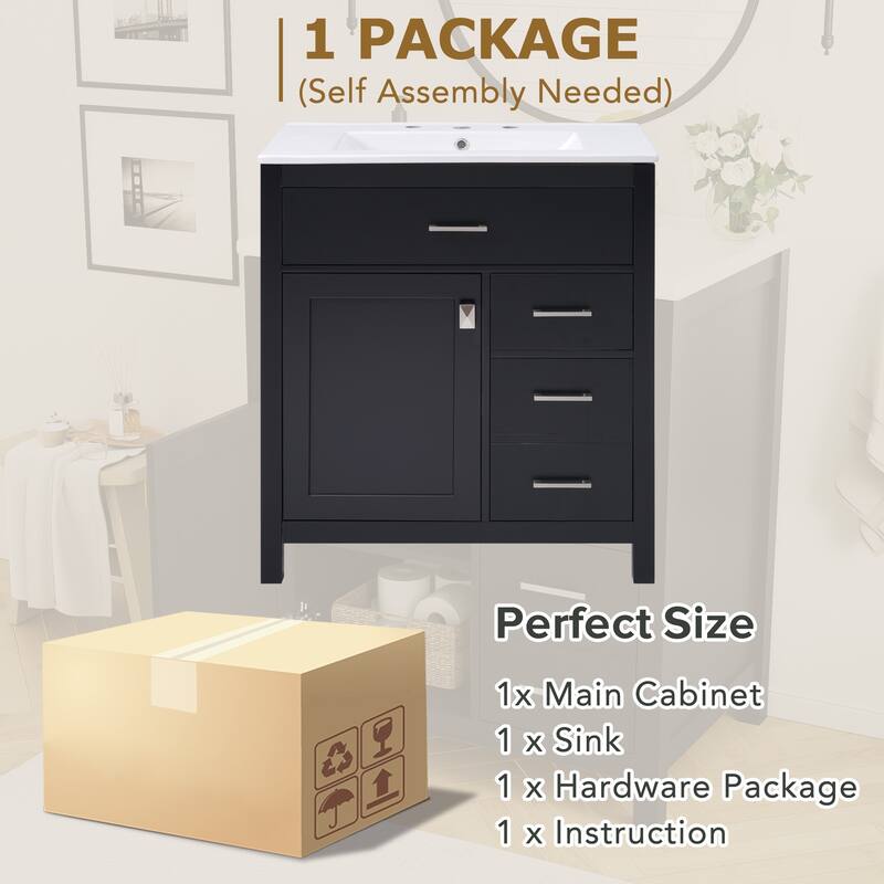 30 in. W x 18.3 in. D x 33.6 in. H Single Sink Freestanding Bath Vanity with White Ceramic Top
