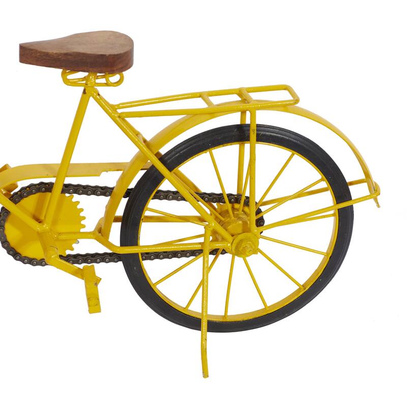 Yellow, Blue or Silver Metal Bike Decorative Sculpture with Wood Accents