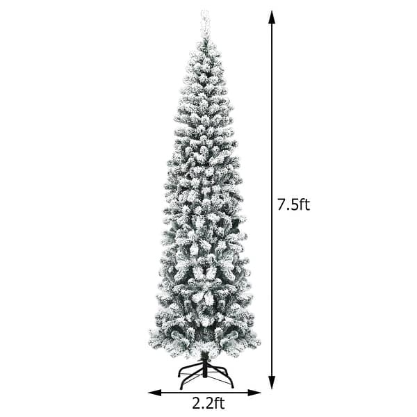 dimension image slide 4 of 3, Artificial Snow Flocked Christmas Tree Unlit Pencil Hinged Tree