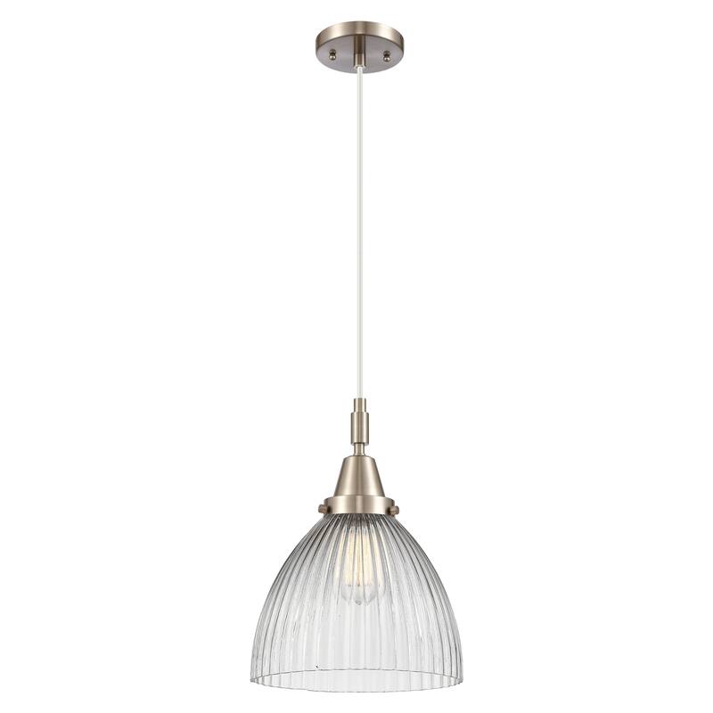 Innovations Lighting Downtown Urban - Caden Seneca Falls - 1 Light 10" Cord Hung Mini Pendant - Clear Halophane Shade/Brushed Satin Nickel