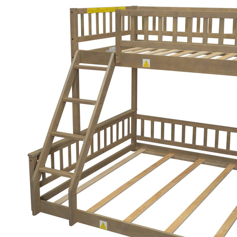 Twin XL over Queen Bunk Bed with Ladder and Guardrails in Walnut Finish