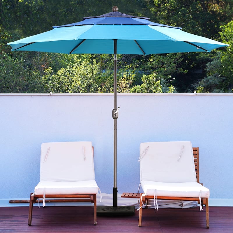 Aoodor Patio Umbrella 10 ft. for Dining Table Outdoor Market Yard Use 3 Tier Ventilation (Umbrella only) - Gradient blue