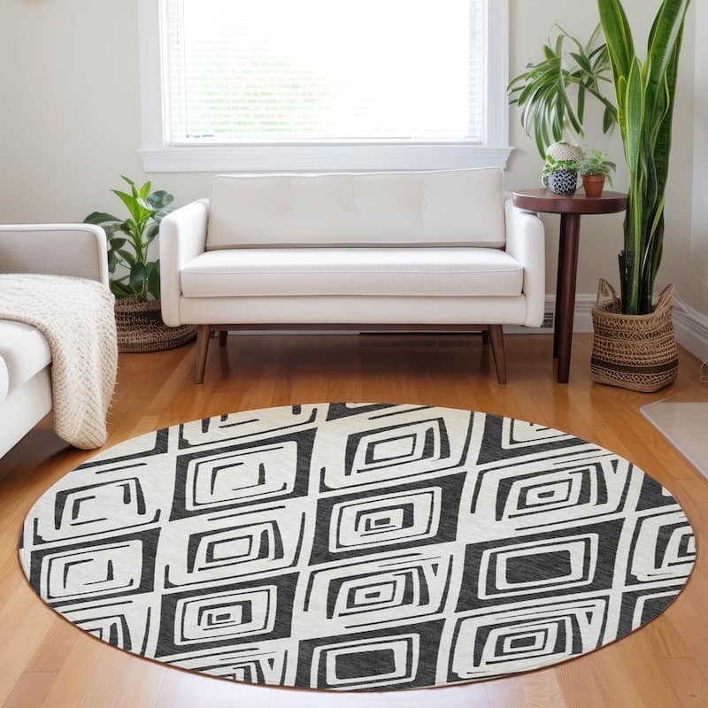 Premium Washable Super Soft Modern Diamond Mayfield Rug - Ivory - 8' x 8' - Round