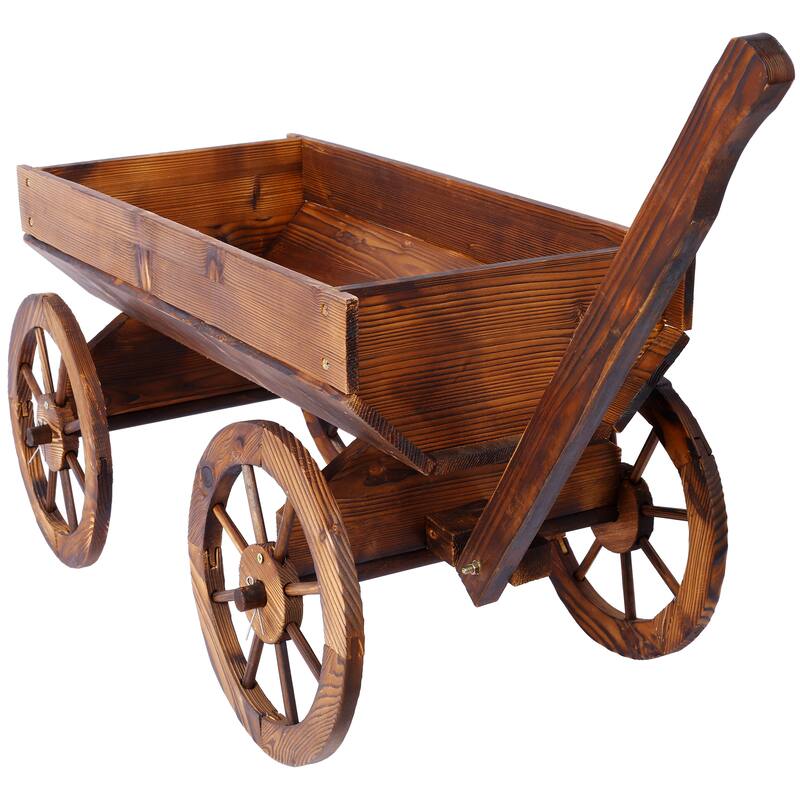 41.4 in. Brown Wood Wagon Outdoor Flower Planter Pot with Wheels for Garden Decor