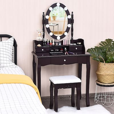 Costway Makeup Vanity Dressing Table 10 Dimmable Bulbs WhiteBlackBrown