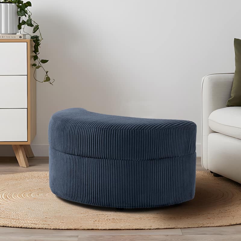 Upholstered Chenille Boucle Half Moon Storage Ottoman with Tray