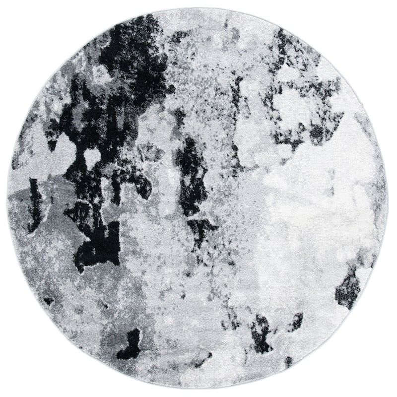 SAFAVIEH Adirondack Cordelia Abstract Glam Rug - 6' x 6' Round - Grey/Black