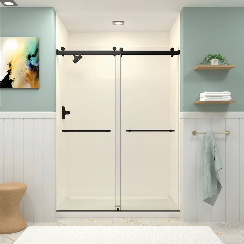 Brooklyn 60 in. W x 80 in. H Sliding Frameless Shower Door with Clear Glass Glass - 58-60-in W x 80-in H