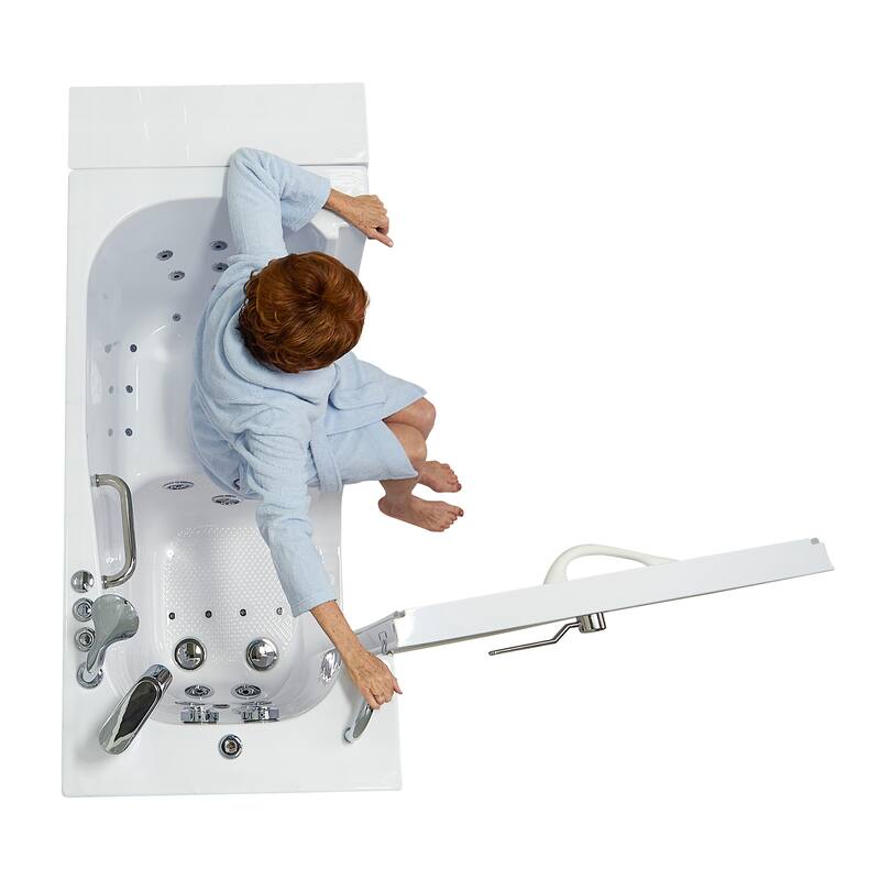Ella Wheelchair Transfer 26x52 Acrylic Hydro Massage Walk-In Bathtub & Outward Swing Door Fast Fill Faucet 2" Dual Drain