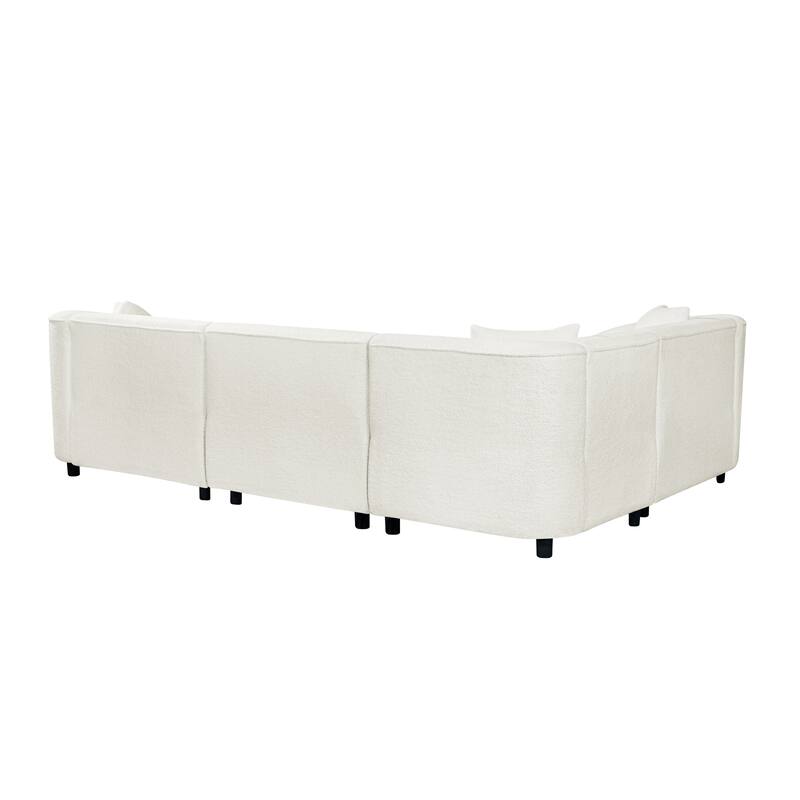 L-Shaped Curved Sectional Sofa, Boucle Upholstered 4-Seater Sofa, Corner Sofa with Pillows for Living Room, Apartment