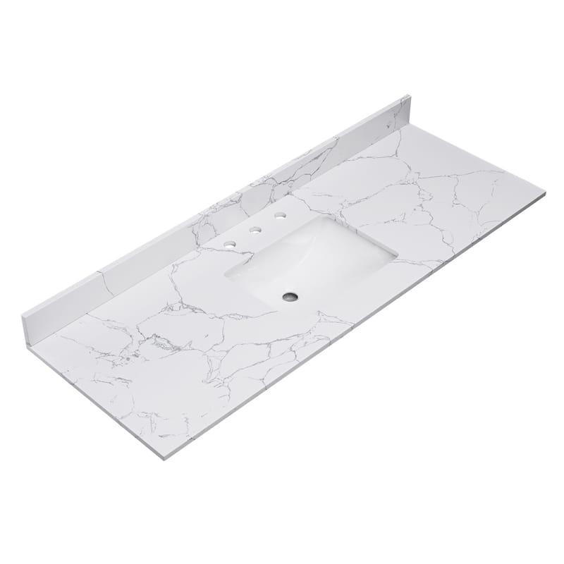 PROOX Bath Vanity Cultured Marble Counter Top Rectangle Porcelian Sink