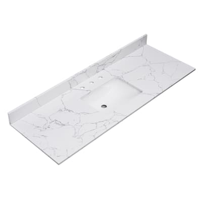 PROOX Bath Vanity Cultured Marble Counter Top Rectangle Porcelian Sink