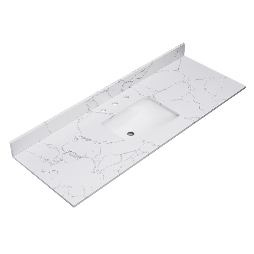 PROOX Bath Vanity Cultured Marble Counter Top Rectangle Porcelian Sink