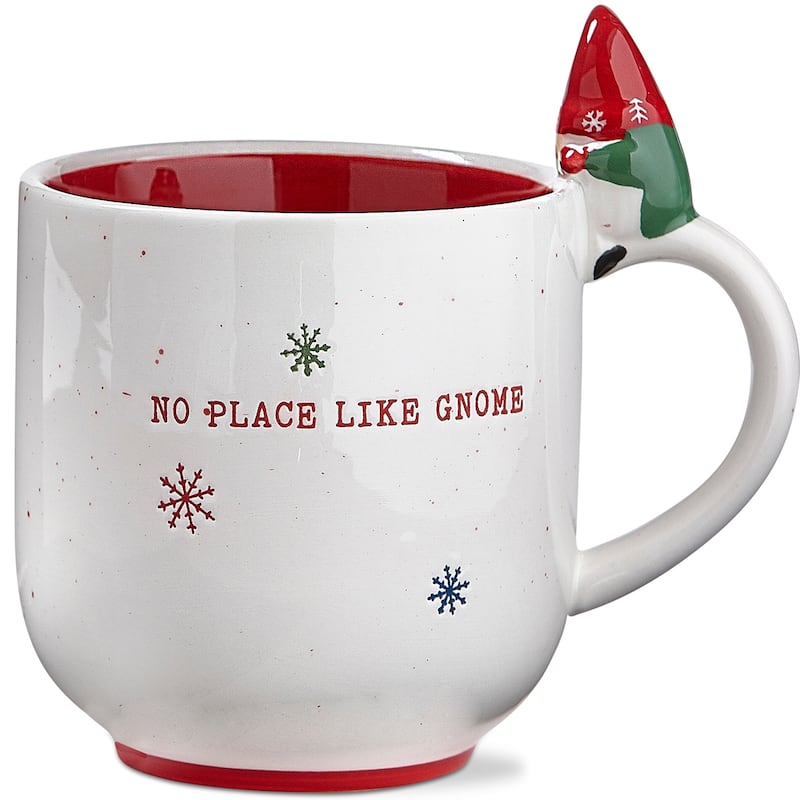 No Place Like Gnome White Stoneware Coffee Hot Tea Hot Coco Mug, 16 oz,