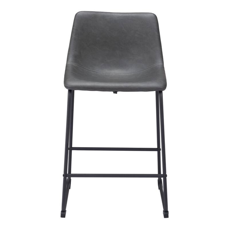 HomeRoots Set of Two 24" Charcoal and Black Faux Leather and Steel Counter Height Bar Chairs
