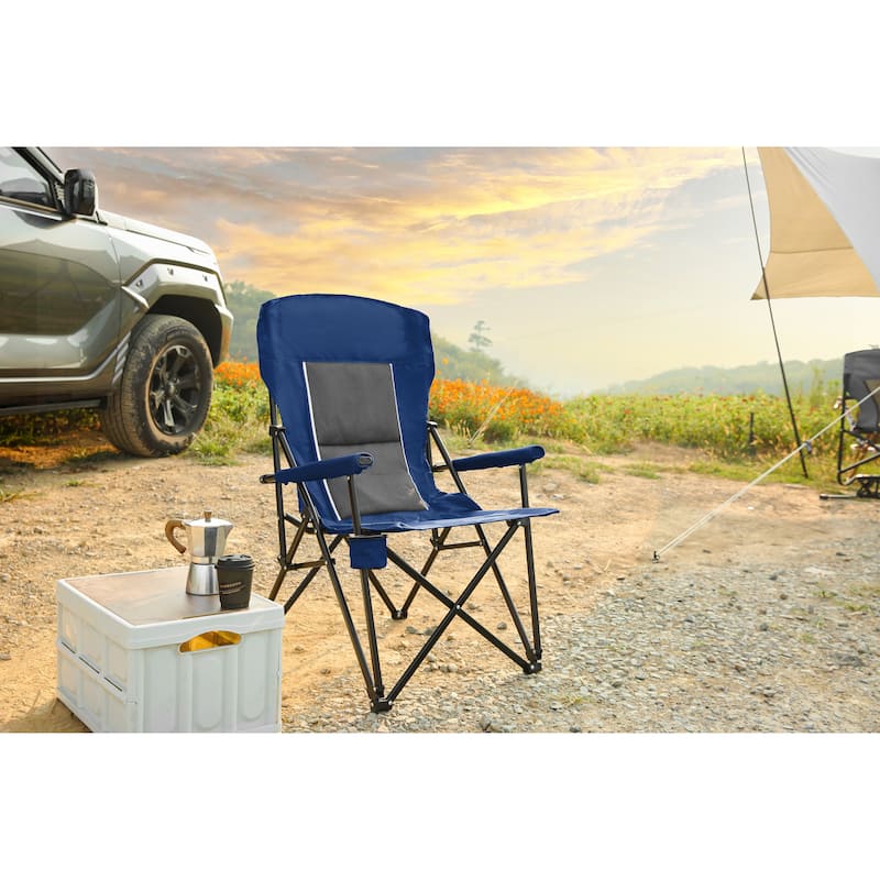 Portable Collapsible Chair with Cup Holder - Navy Blue