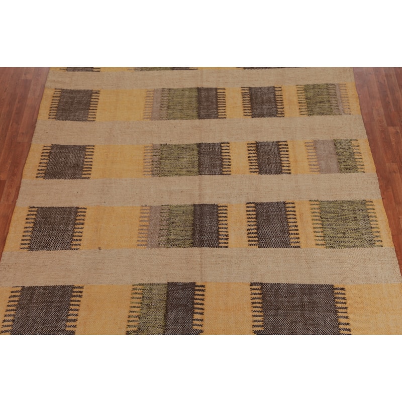 Hand Woven Oriental 100% Jute Carpet Southwestern Modern Multi-Colored Kilim Area Rug - 9' 5'' X 8' 5''