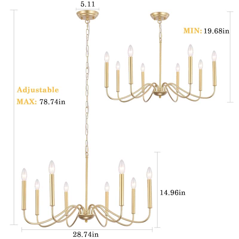 8-Light Simple Candle Chandelier, Traditional Chandelier, Farmhouse Metal Ceiling Light for Dining Room - W28.74"x H14.96"