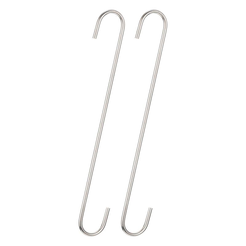 S Hanging Hooks, 12"(300mm) Extra Long Steel Hanger, Matt Silver, 2Pcs - Silver