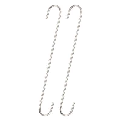 S Hanging Hooks, 12"(300mm) Extra Long Steel Hanger, Matt Silver, 2Pcs - Silver