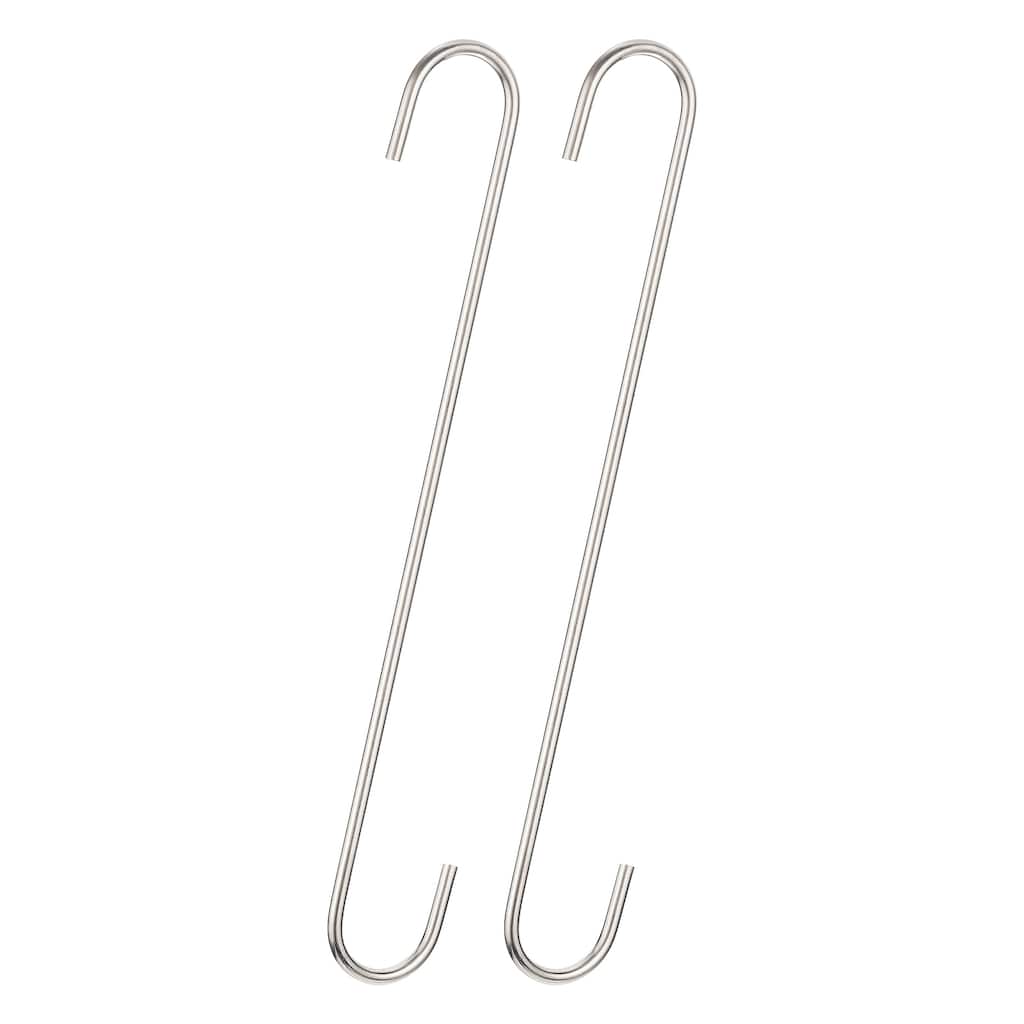 S Hanging Hooks, 12"(300mm) Extra Long Steel Hanger, Matt Silver, 2Pcs - Silver