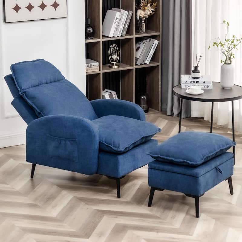 HOMYKA Upholstered Lounge Accent Chairwith Adjustable Backrest Storage Ottoman